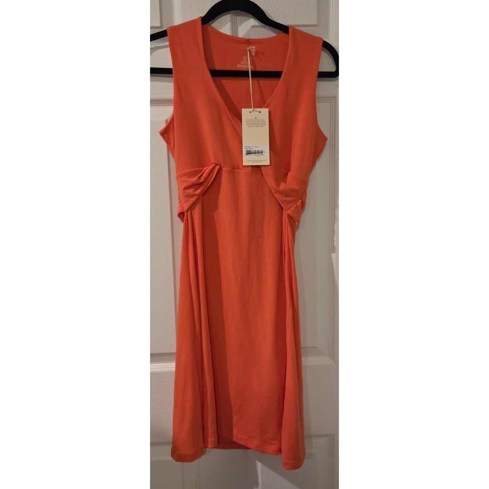 NWT Prana Twist Dress S Coral Stretch Ruched Waist Sleeveless Travel